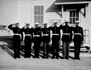 "... Although a dress uniform is not a part of the regular equipment, most of the Negro Marines spend $54 out of their pay for what is generally considered the snappiest uniform in the armed services... Photo shows a group of the Negro volunteers in their dress uniforms." Ca. May 1943. Roger Smith. (Library of Congress Prints and Photographs Division)